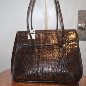 New w Tag Joan & David Italy Brown Alligator Tote Shoulder Bag Purse